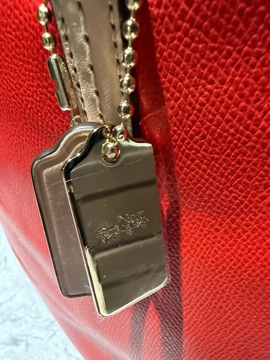 Coach Red Tote with Tan Trim and Handles - Picture 4 of 13